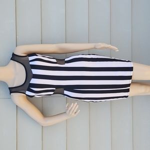 WET SEAL | Black Cream Striped Mesh Cutout Dress